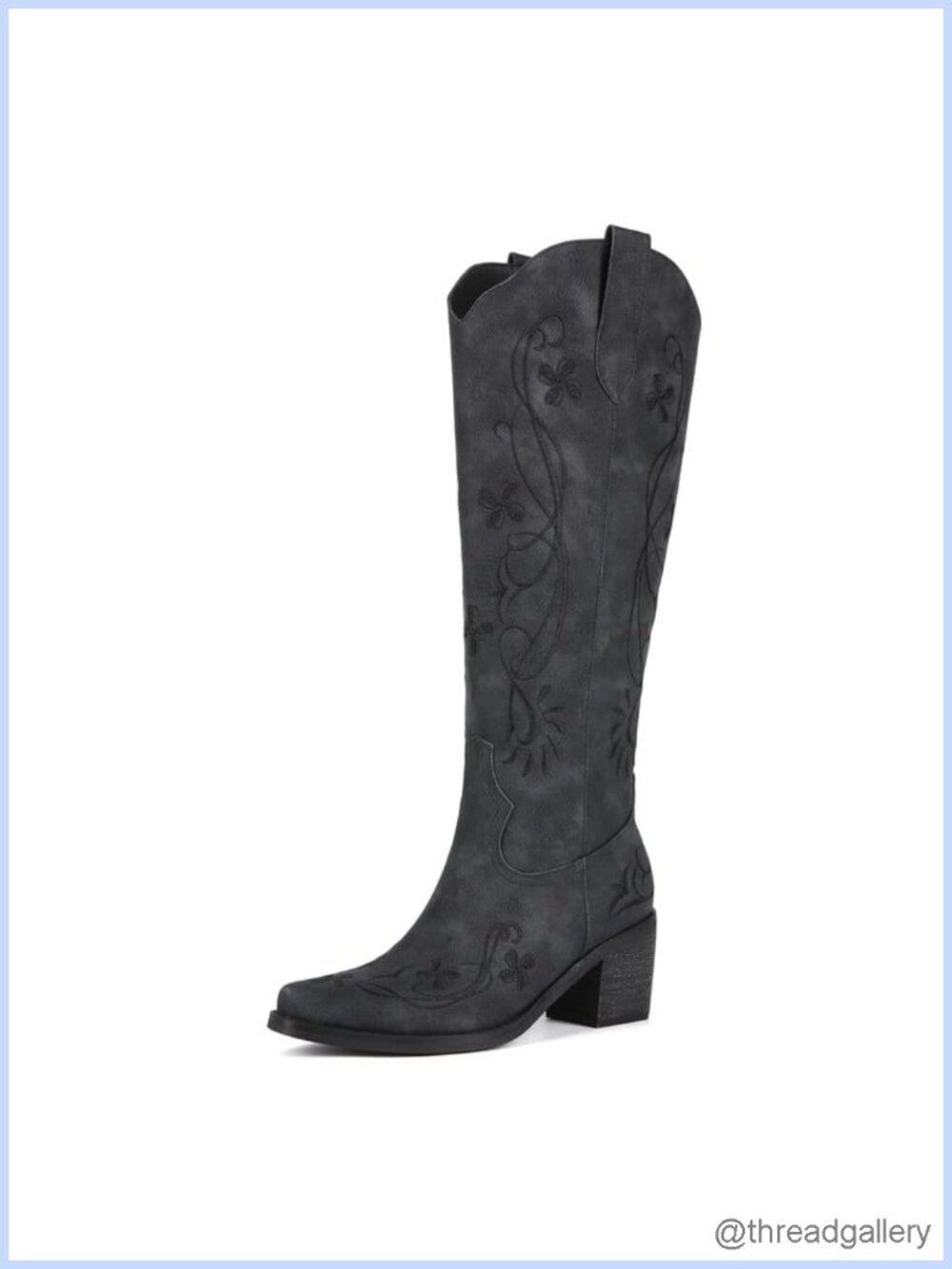 Women's Floral Embroidered Knee High Western Cowboy Boots Faux Leather
